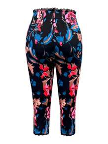 Women's Lace Patchwork Floral Print Tight 3/4 Length Leggings - Multicolor - View 4