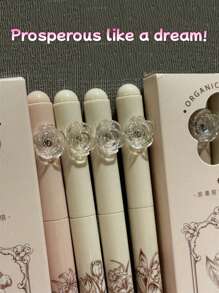 4pcs/Box Black Rotating Pen With INS Style Highly Attractive Value ST Head, Black Floral Dreamscape, Quick-Drying Homework Brush Pen Back To School, Durable, Ease Of Use, Giftable, Versatile