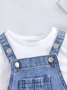 SHEIN Baby Girls Cute Loose Fit Blue Denim Overallsgirl Fall And Winter Clothes,Street Cool Style Denim Clothes