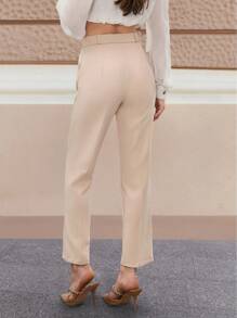 SHEIN Cottnline Women's Solid Color Minimalist Style Trousers, Suitable For Summer - Beige - View 2