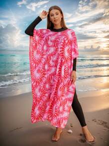 Swim Mulvari Women Tie Dye All-Over Print Gradient Long Chiffon Kimono Cardigans For Summer Beach Vacation - Multicolor - View 1