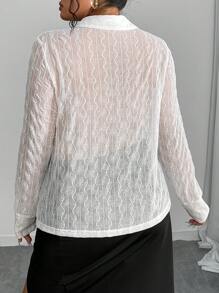 INAWLY Chemise décontractée sexy pour club, à manches longues, boutonnée, en tissu semi-transparent, de couleur unie, tailles plus pour femmes - Blanc - Voir 2