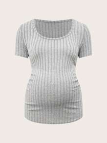 SHEIN Pregnant Women Short Sleeve T-Shirt, Casual Solid Color Versatile - Multicolor - View 10
