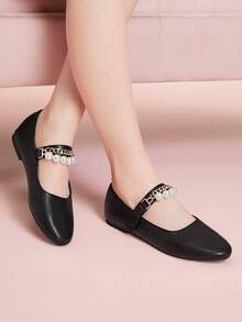 CUCCOO DOLLMOD Zapatos planos de mujer elegantes con cruce y detalles en diamante, cómodos de caucho - Negro - Ver 5