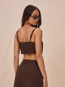 MUSERA Thin Strap Woven Tailored Fitted Cropped To Only Spring Summer Fall - Coffee Brown - View 4