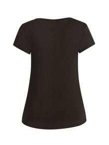 Calvaya Plus Size Casual Versatile Simple Solid Curved Hem T-Shirt - Brown - View 3
