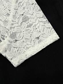 SHEIN Clasi Ladies' Summer Solid Color Lace Patchwork Casual Open Front Jacket For Holiday Party Clothes - Apricot - View 5