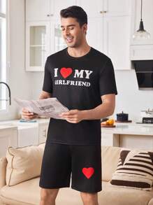 Snug Zone Cute Heart Print Contrast Color Couple Pajama Set For Men - Multicolor - View 6