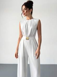 Firerie Mono de una pieza nuevo con cinturón de metal, ropa blanca festiva adecuada para la temporada de bodas, vestidos de dama de honor, fiestas, salidas, cooperación comercial y otras ocasiones, que resalta su belleza