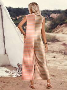 LanaWest 2025 Spring & Summer New Striped Bohemian Music Festival Casual Vacation Patchwork Sleeveless Wide Leg Jumpsuit For Women - Multicolor - View 2
