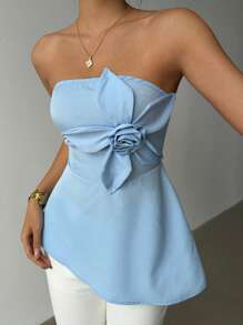 Chiquease Damen elegante, lässige einfarbige 3D-Blumen Unregelmäßiger Saum ärmelloses Top