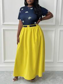 Slaydiva Plus Size Summer Elegant Casual 2 Pieces Outfit - Multicolor - View 5