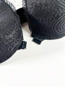 1pc Plus Size Lace Front Closure Underwire Lingerie Bra - Black - View 4