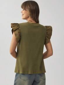 Wildy Western Wear Women Women's Wash Vintage Round Neck Cap Sleeve Knit Patchwork Casual Cap Sleeve T-Shirt