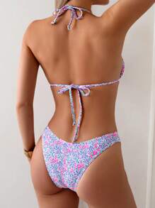 SHEIN Swim 碎花随机图案比基尼泳装，适合度假和海滩