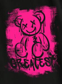 Manfinity EMRG Plus Size Men's Plus Size Black T-Shirt With Bear & Graffiti Graphic, Casual Streetwear