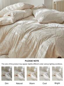 3 件套米色树枝图案簇绒纹理涤纶羽绒被套，现代波西米亚风床上用品套装，适合所有季节，柔软、透气、可机洗，客房被套套装（1 个羽绒被套 + 2 个枕套） - 米色 - 查看 5