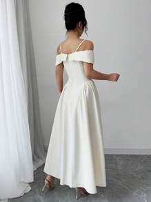 Modelyn Abito lungo elegante da donna con spalle scoperte, in stile A-line, con vita segnata