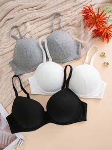 3pcs Set Women Plus Size Underwire Casual Bra - Multicolor - View 5