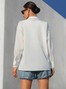 Aveloria Modichic Elegant Vacation Casual Fashion High-End Colorblock Coconut Tree Embroidery Long Sleeve Button-Down Women Shirt Fall Cloth For Women - White - View 4