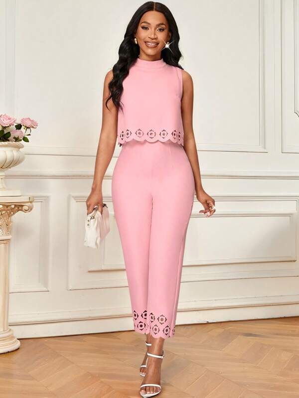 Lyxana Women's Elegant Commuting Sleeveless Jumpsuit With Cut-Out Design