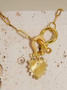 1 pieza de hebilla de herradura completa con rhinestones a la moda y hebilla de herradura lisa, collar con colgante desmontable en forma de corazón, es una opción imprescindible para los artículos de moda femenina, Día de San Valentín, mamá, madre, Día de la Madre, regalo