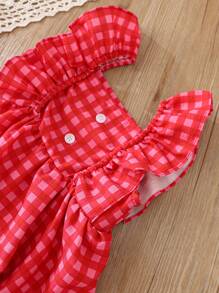 SHEIN Toddler Girls' Gingham Sleeveless Casual Dress, Countryside Style - Pink - View 4