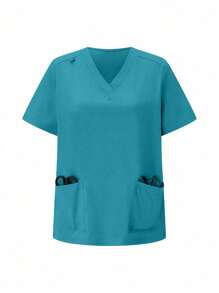 TaskEZ Simple Summer Short Sleeve Uniform Set With Pocket Design On Top And Pants, Scrub Sets - Mint Blue - View 5