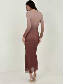 Aloruh American Style Gradient Mesh Strapless Bodycon Dress - Multicolor - View 2