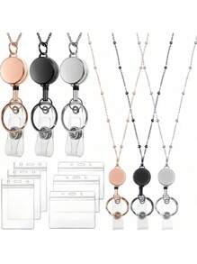 1 Bộ Dây đeo huy hiệu nữ, Dây chuyền huy hiệu có cuộn huy hiệu có thể thu vào, Bao gồm 2 ngăn đựng thẻ ID, Dành cho bé gái, Y tá, Nhân viên văn phòng Trở lại trường học - Nhiều màu - Xem 1