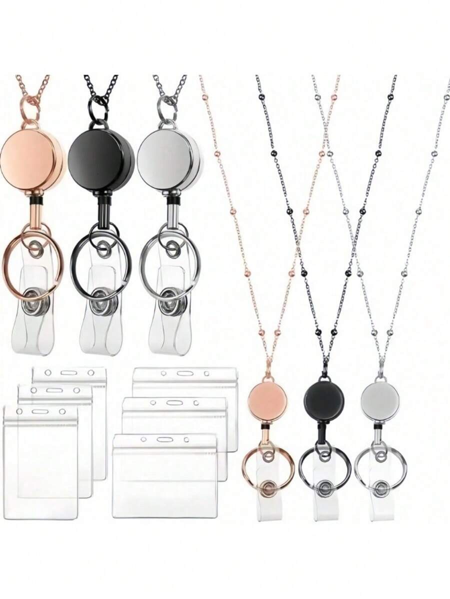 1 Bộ Dây đeo huy hiệu nữ, Dây chuyền huy hiệu có cuộn huy hiệu có thể thu vào, Bao gồm 2 ngăn đựng thẻ ID, Dành cho bé gái, Y tá, Nhân viên văn phòng Trở lại trường học - Nhiều màu - Xem 1