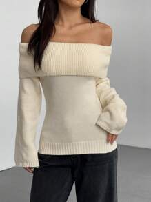 Zielony Suéter con hombros descubiertos y pliegue, tops de manga larga