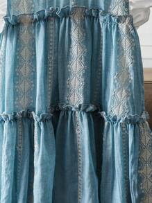 Young Girl Geometric Pattern Contrast Color Peter Pan Collar Cap Sleeve Cute Dress - Multicolor - View 6