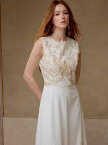 MOTF PREMIUM CONTRAST LACE ZIPPER DRESS - Beige - View 5