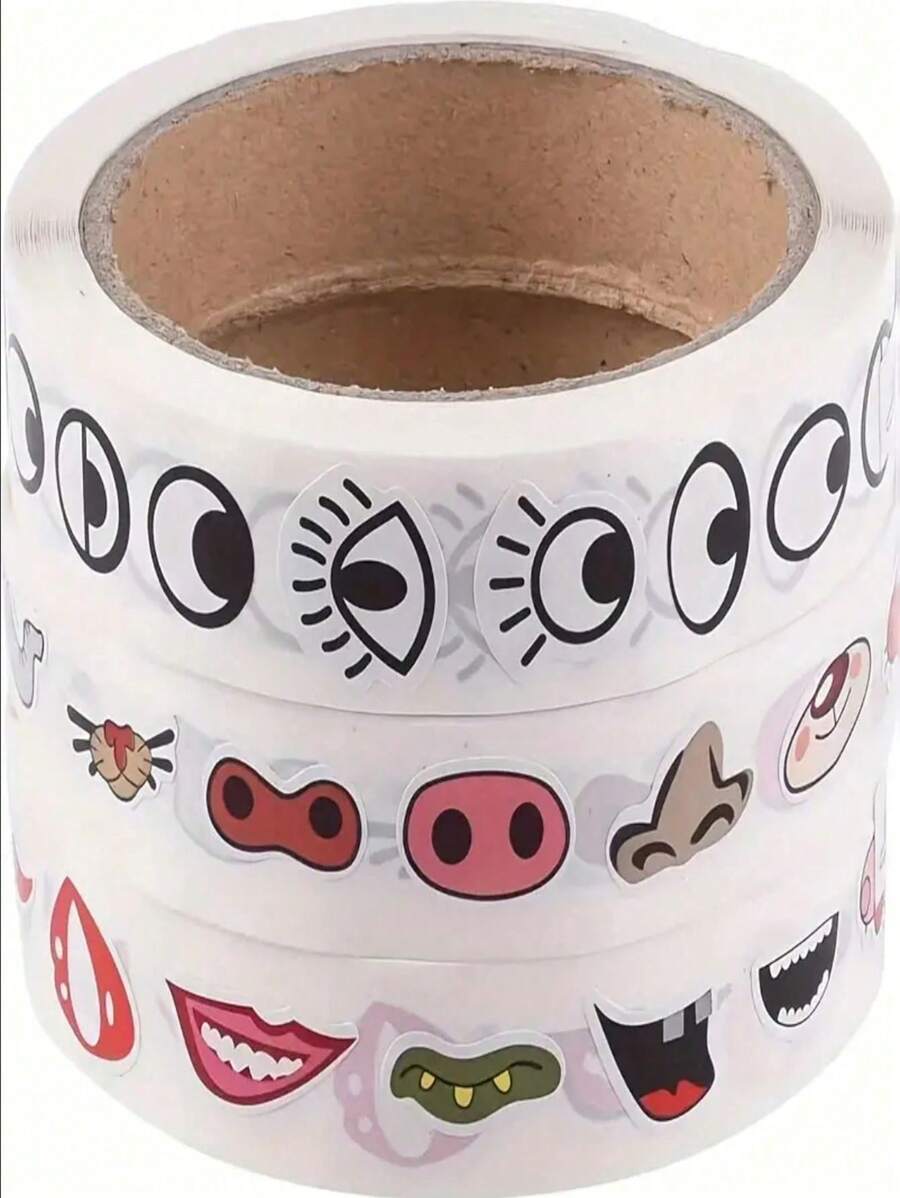 SHEIN 1 set de 3 rouleaux, autocollants créatifs de bandes dessinées DIY, 6 styles, yeux colorés, nez, bouche, barbe, autocollants adhésifs non séchants pour l'artisanat fait main, la décoration, l'école et le stockage