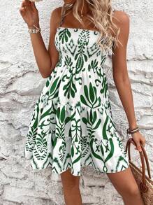 Breezaya 度假休闲花卉印花无袖连衣裙 - 綠色 - 查看 4