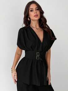 Firerie Nuevo conjunto de traje sastre elegante y sencillo para oficina con cárdigan de fibra de bambú color albaricoque de cuello en V con cintura ceñida y pantalón de pierna ancha de talle alto, conjunto de ropa de trabajo