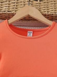 Sparklyn Holiday,Summer,Travel2pcs/Set Tween Girls Solid Puff Sleeve Cutout Top & Tropical Print Long Pants Outfit Young Girl Summer Sets - Orange - View 7