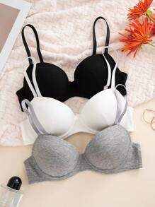 3 件套女士常规休闲钢圈文胸 - 彩色 - 查看 3