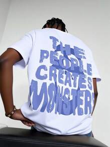 SHEIN Tween Boy 'The People Creates Monster 'Graphic Round Neck Short Sleeve Blue T-Shirt