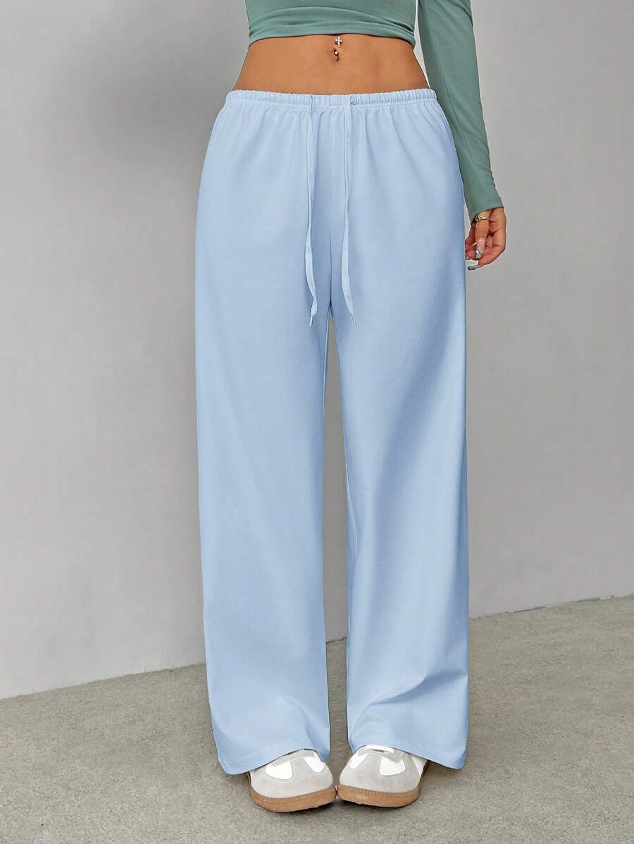 SHEIN PETITE Soft White Knitted Home Pants, Loose Pants - Blue - View 1