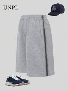 SHEIN Explorewe Tween Boys' Contrast Color Elastic Waist Pockets Wide Leg Loose Shorts - Grey - View 7