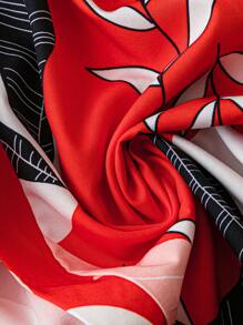 SHEIN LUNE 大码女式畅销翻领短袖红色波西米亚风系腰可拆卸前纽扣中长连衣裙，夏季