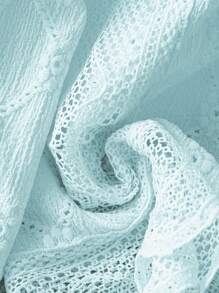 Chiquease Simple Solid Color Hollow Embroidered Women Casual Blouse Fall Cloth For Women - Baby Blue - View 4