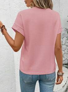 SHEIN LUNE Waffle Knit Drop Shoulder Apricot Women T-Shirt - Dusty Pink - View 2