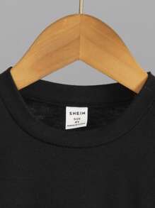 SHEIN 2pcs/Set Young Boy Casual Versatile Minimalist Letter Print Short Sleeve T-Shirt And Shorts, Suitable For Summer Occasions Like Outdoor, School, Getaway, Holiday, Travel, Relax, Sunbathing Summer Holiday - Black - View 6