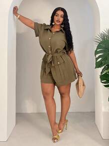 Slaydiva 2025 New Women Rave/Easter Outfit, Old Money Style, Country Concert Outfit, Going Out Outfit, Fairycore, Festival Outfit, Tropical Vacation Outfit, Summer Outfit, Rave, European Summer, Spring Outfit, Western Wear Plus, Concert, Graduation Outfit, Versatile All-Match Casual Utility Pocket Decorated Romper, Sleeveless Top, Shorts For Women, High Waisted Shorts - Army Green - View 3