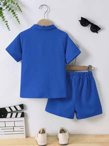 SHEIN Young Boy Solid Button Front Shirt & Shorts Without Tee, School, Campus, College Summer Holiday