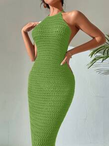 Breezaya Women's Backless Halter Neck Fitted Long Dress - Mint Green - View 3