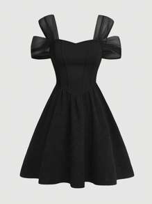 SHEIN Girlism 青少年女孩时尚优雅露肩连衣裙，适合派对、生日